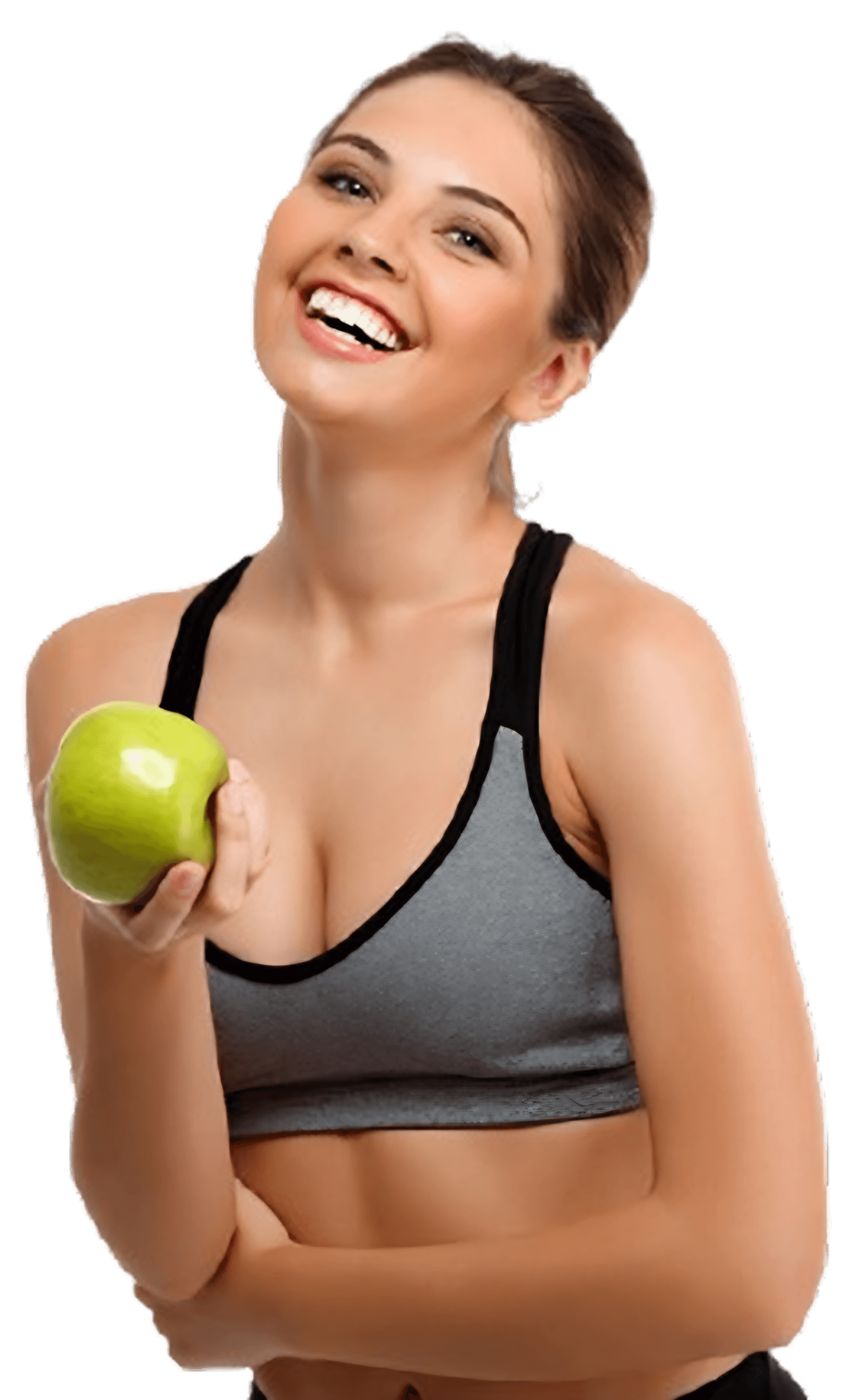 Mujer sonriendo con manzana
